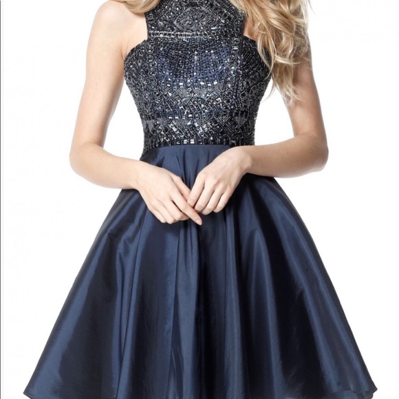 Navy Blue Beaded Homecoming/ Cocktail Dress (Style51302) - Picture 2 of 5